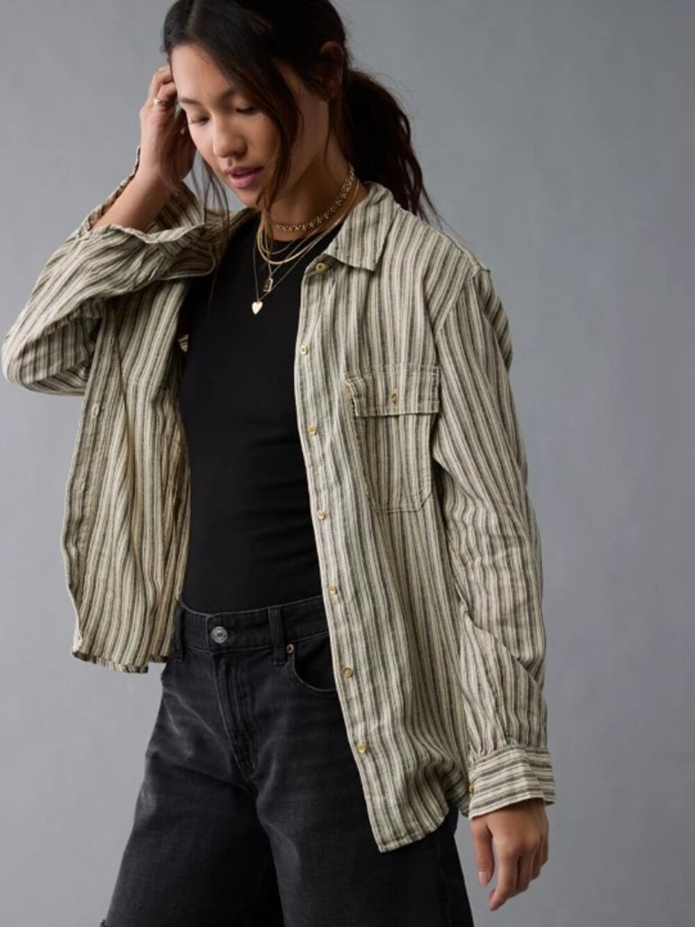 2/$30 American Eagle Weekend Long Sleeve Linen Blend Button-Down Shirt #A3297